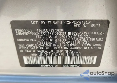 2021 Subaru Crosstrek from USA, damaged, VIN JF2GTABCXMH358668
